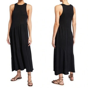 VINCE Asymmetrical Tiered Cotton Knit Sleeveless Midi Dress